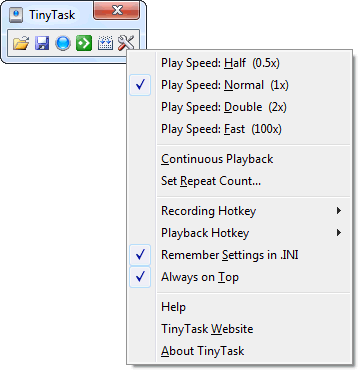 Compact toolbar screenshot with always-on-top and variable speed controls enabled
